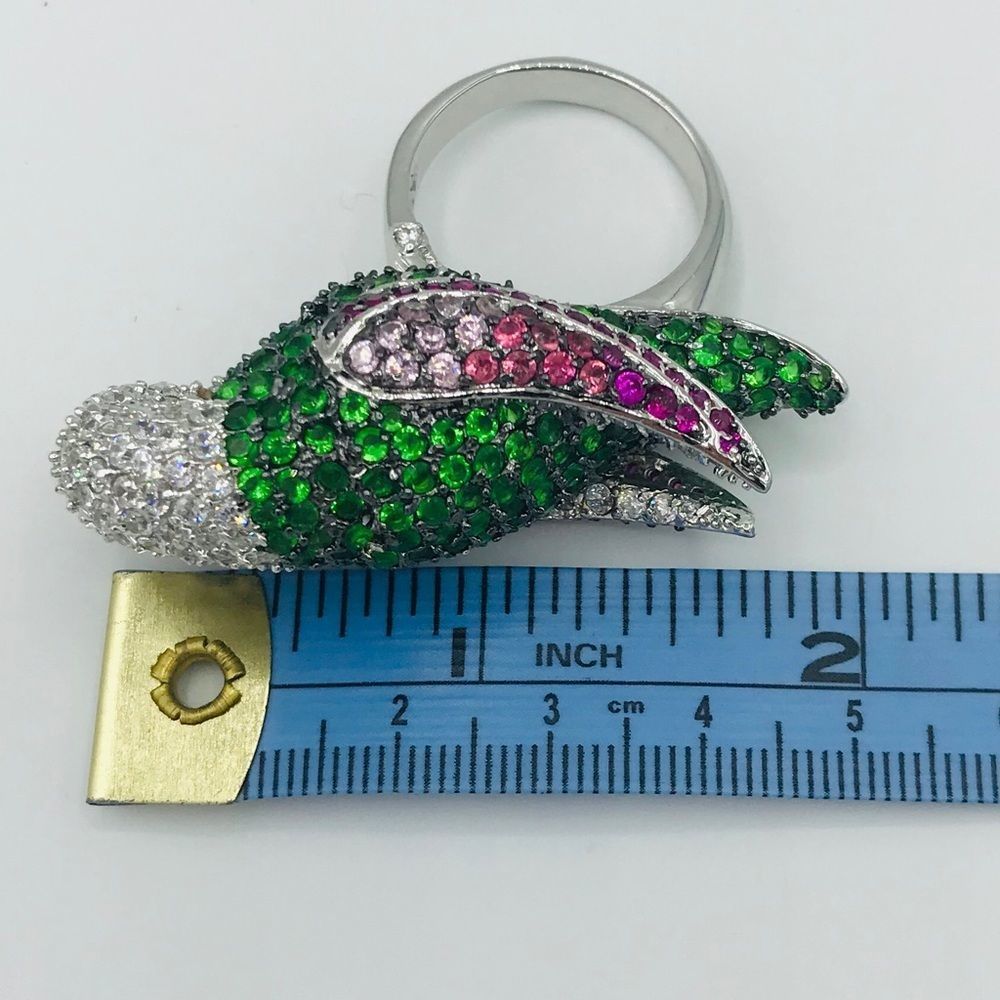NEW RHODIUM PLATED CZ PARROT RING - Picture 8 of 16